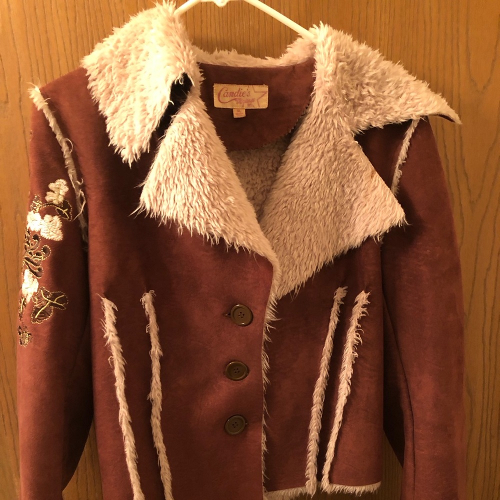 NWOT, Gorgeous, Candie's Vintage 90's Y2K Faux Fur Suede Crop Jacket womens XL